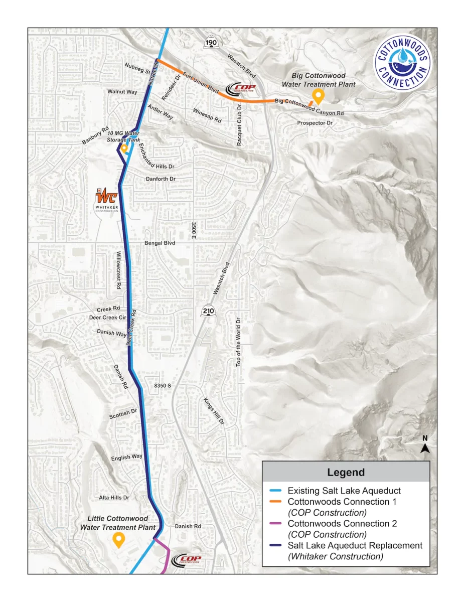 Cottonwood Connection water pipeline improvement project area map.
