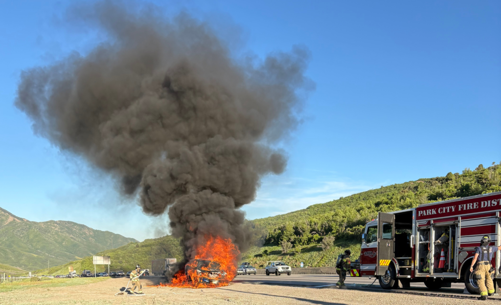 Park City firefighters put out a massive vehicle fire on I-80 at Parleys Summit.