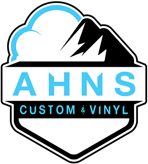 AHNS Custom & Vinyl logo with mountain and cloud graphic