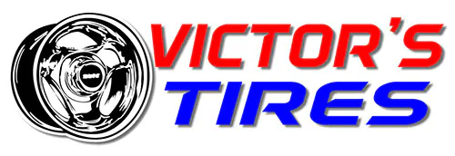 Victor's Tires logo with a chrome wheel illustration